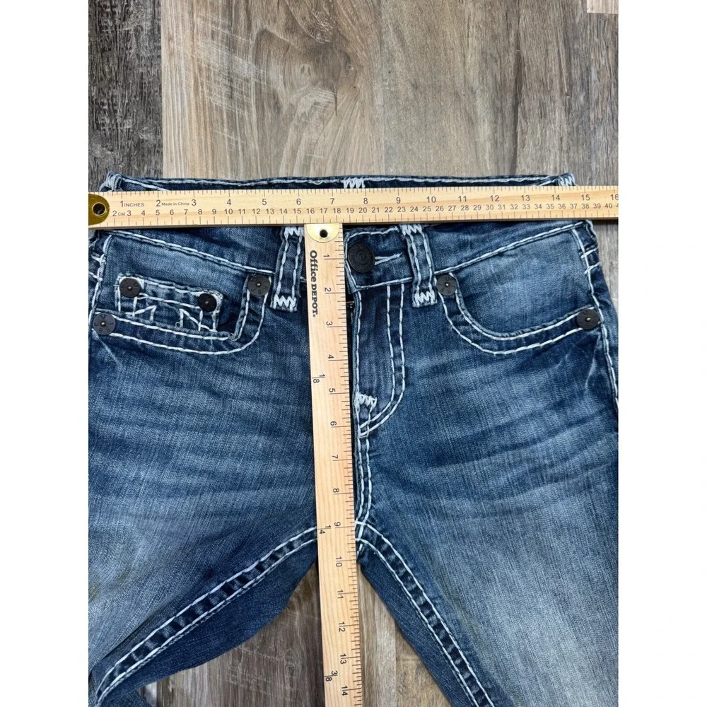 True Religion Jeans Ricky Mens 28x32 Medium Wash Relaxed Straight White T Stitch